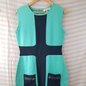 Teal Green Color Block Sleeveless Shift Dress